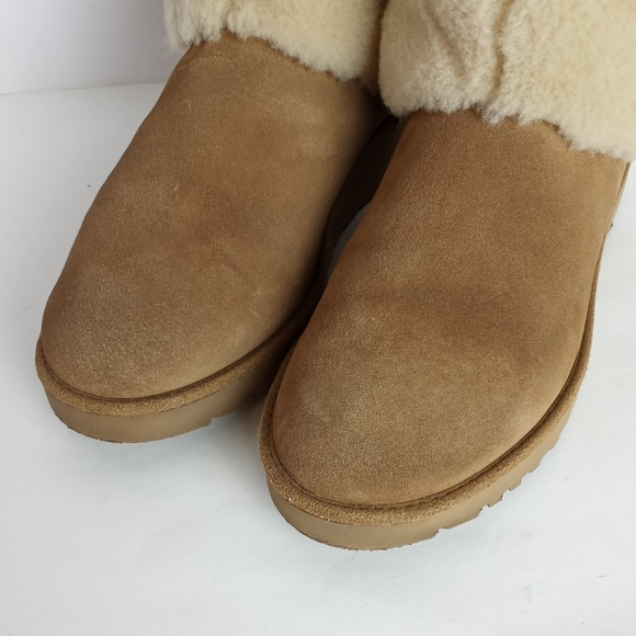 UGG Ariella Luxe Diamond Chestnut Suede Fur Cuff Boots 6 - Picture 9 of 11